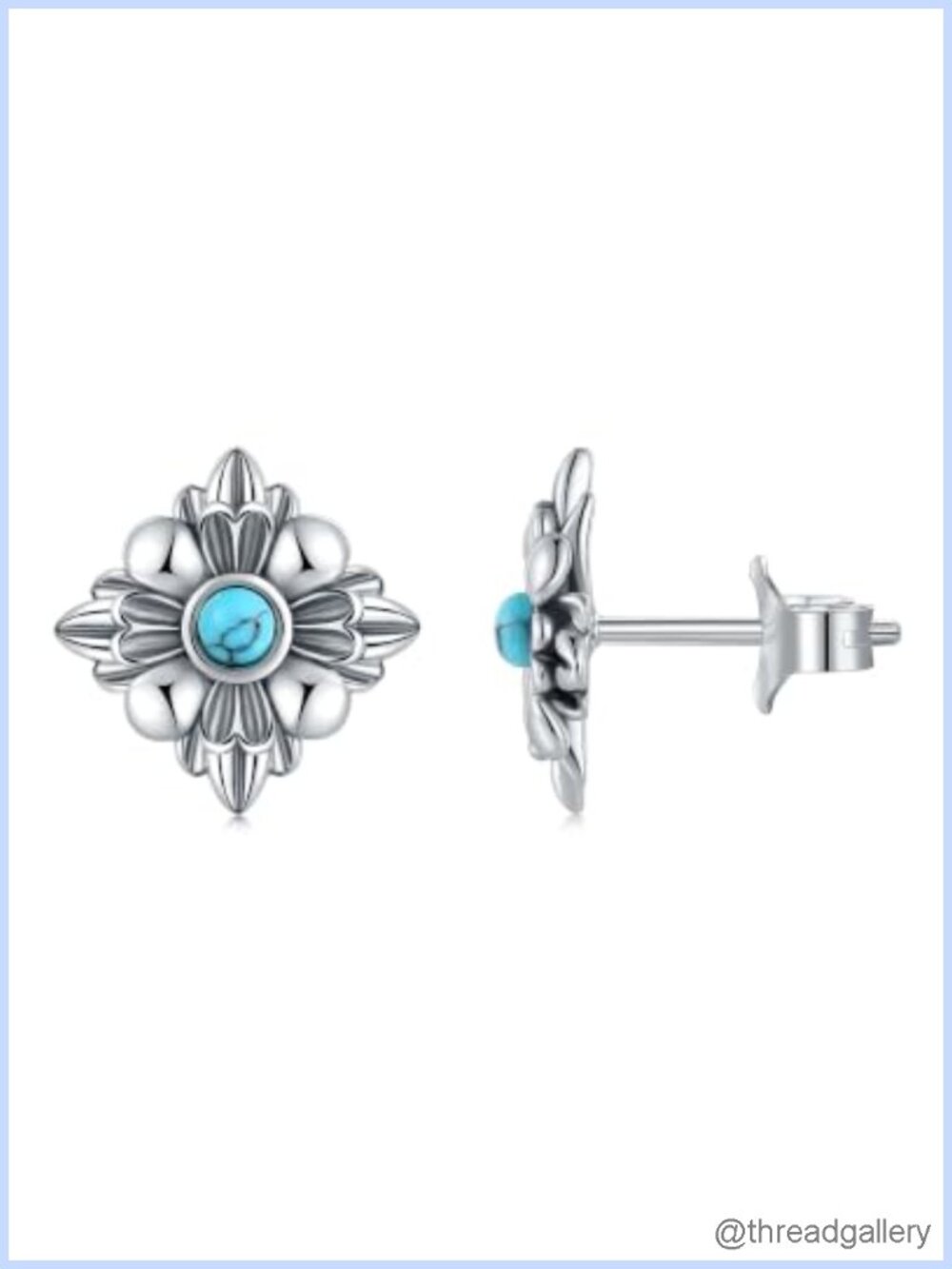S925 Sterling Silver Turquoise Floral Stud Earrings